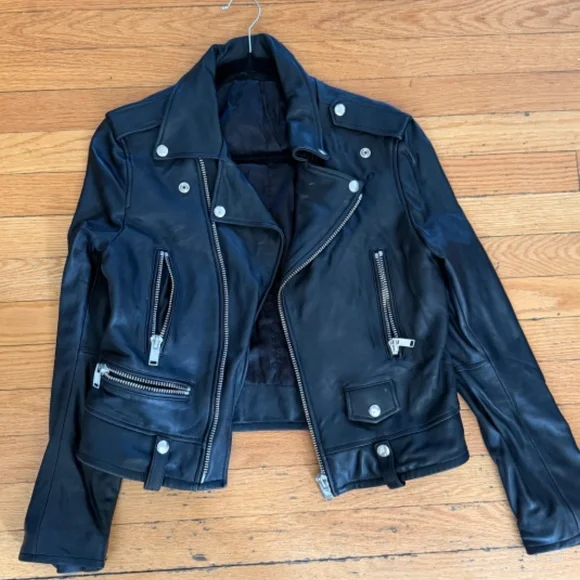 Black Kifcer Leather Biker Jacket, Silver Hardware, Size M - Picture 3 of 5